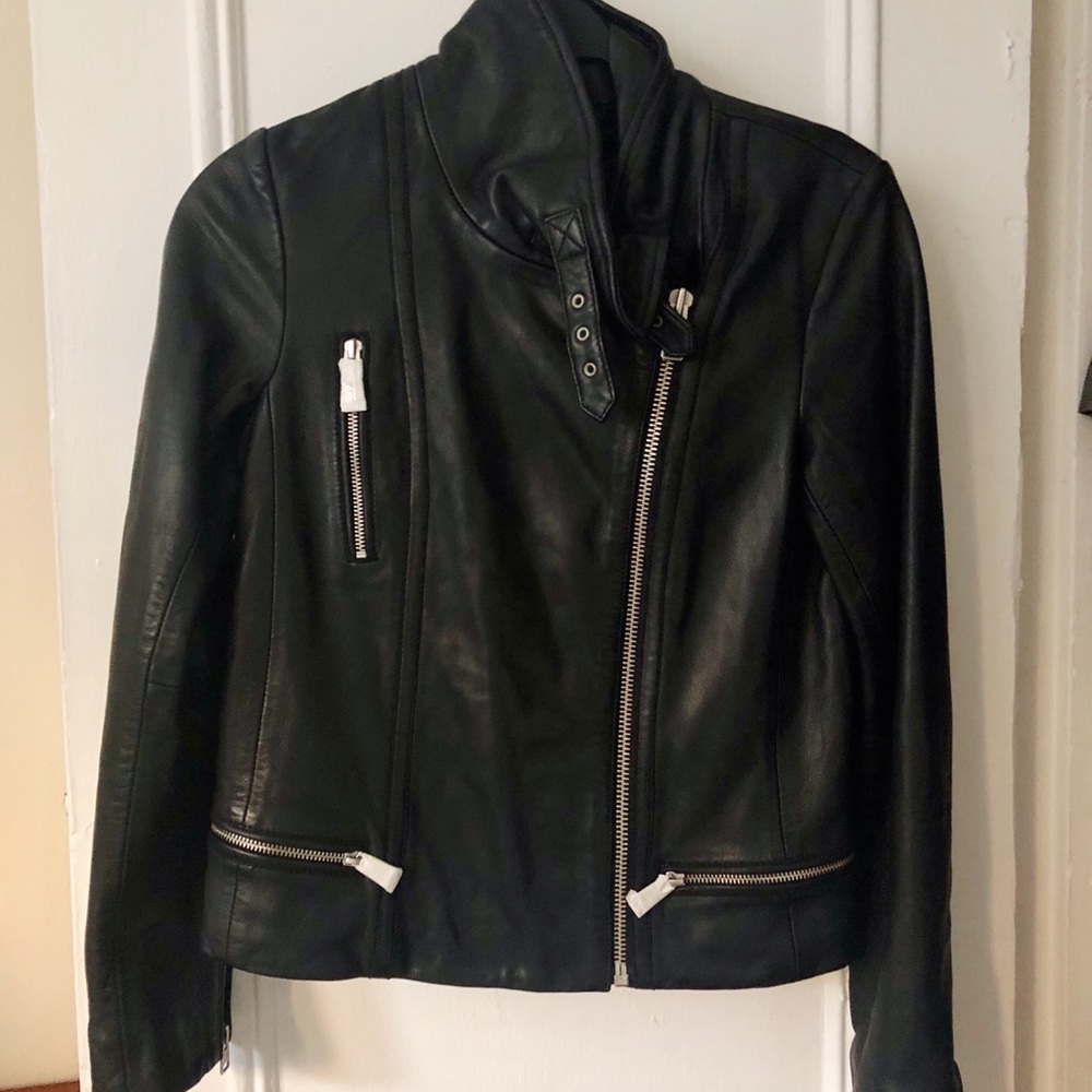 All Saints Black Leather Jacket sz S 4-6 NWT